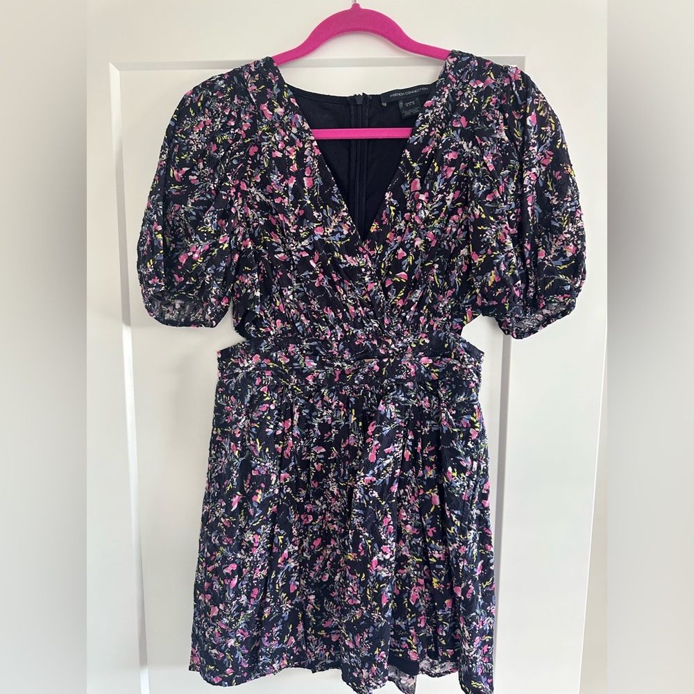 French Connection Floral Puff Sleeve Mini Dress - Size 8 (M)